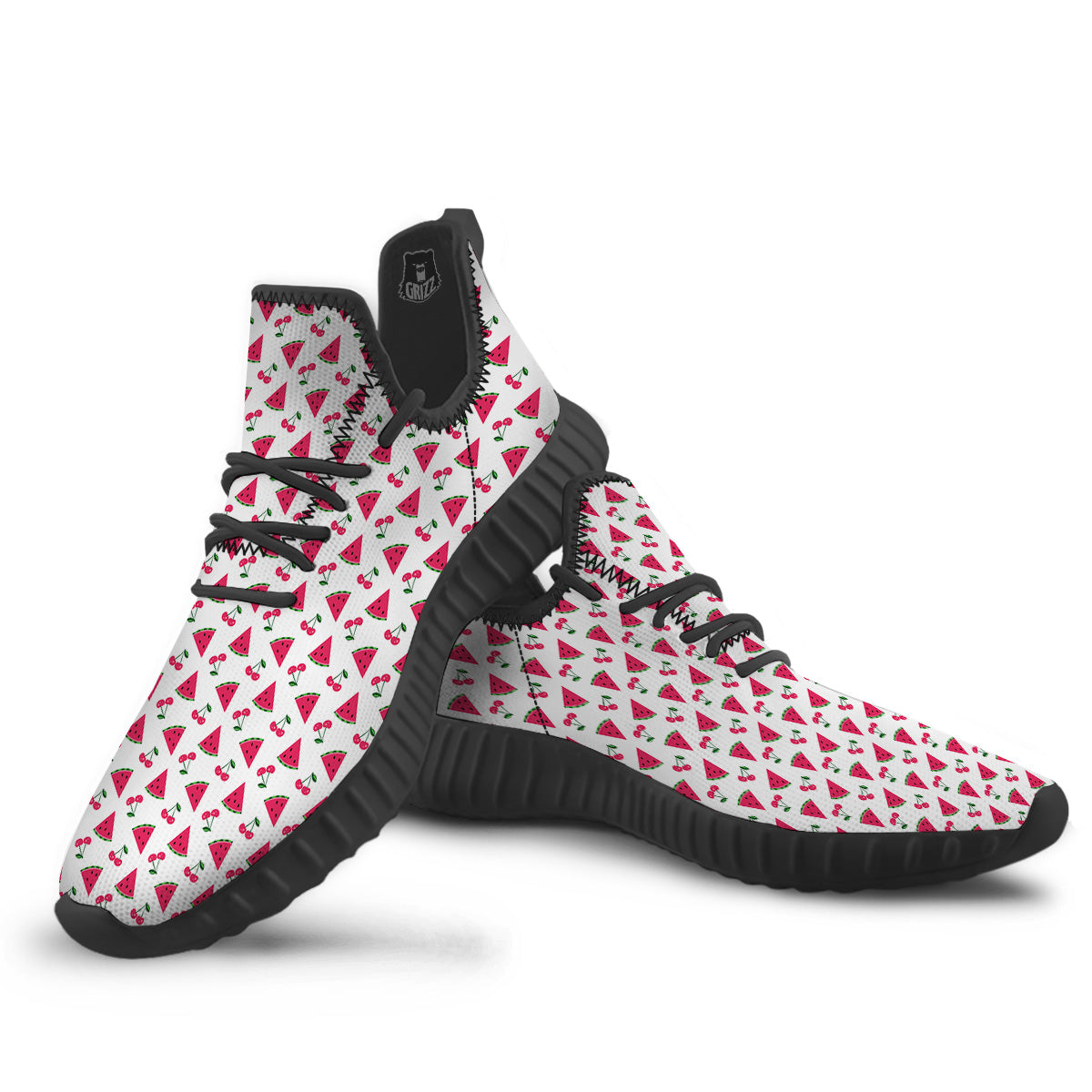 Watermelon Cute Berry Print Pattern Black Walking Shoes-grizzshop