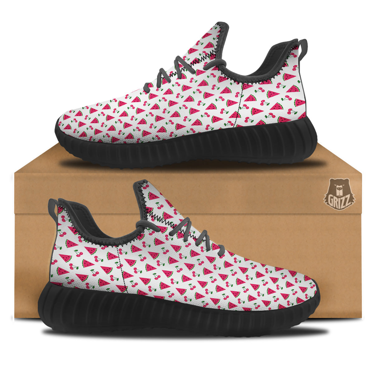 Watermelon Cute Berry Print Pattern Black Walking Shoes-grizzshop