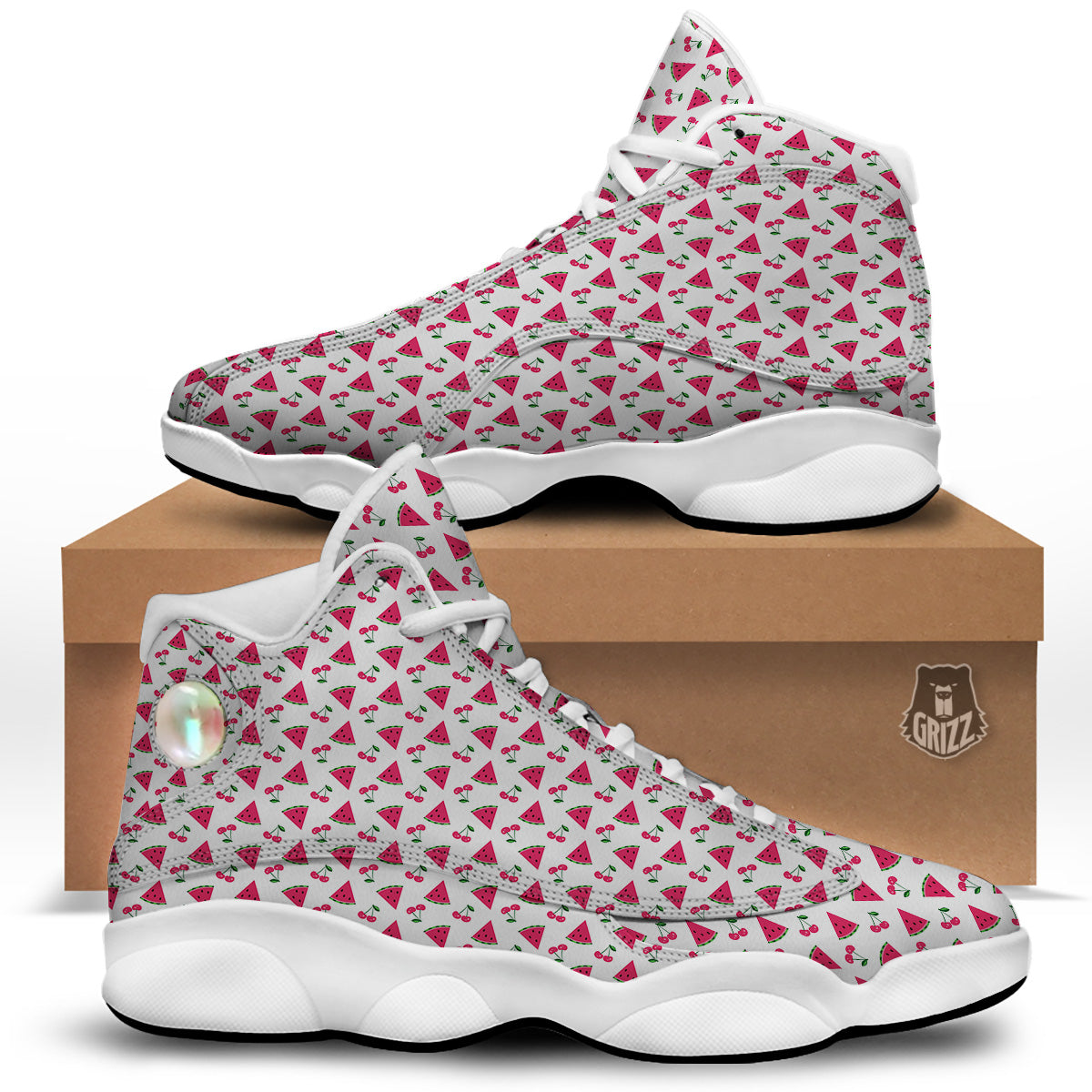 Watermelon Cute Berry Print Pattern White Basketball Shoes-grizzshop