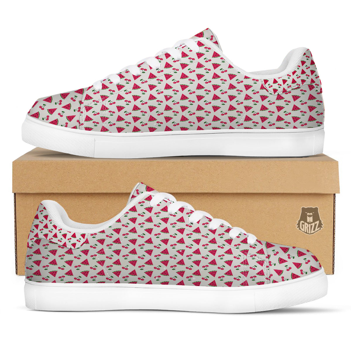 Watermelon Cute Berry Print Pattern White Low Top Sneakers-grizzshop