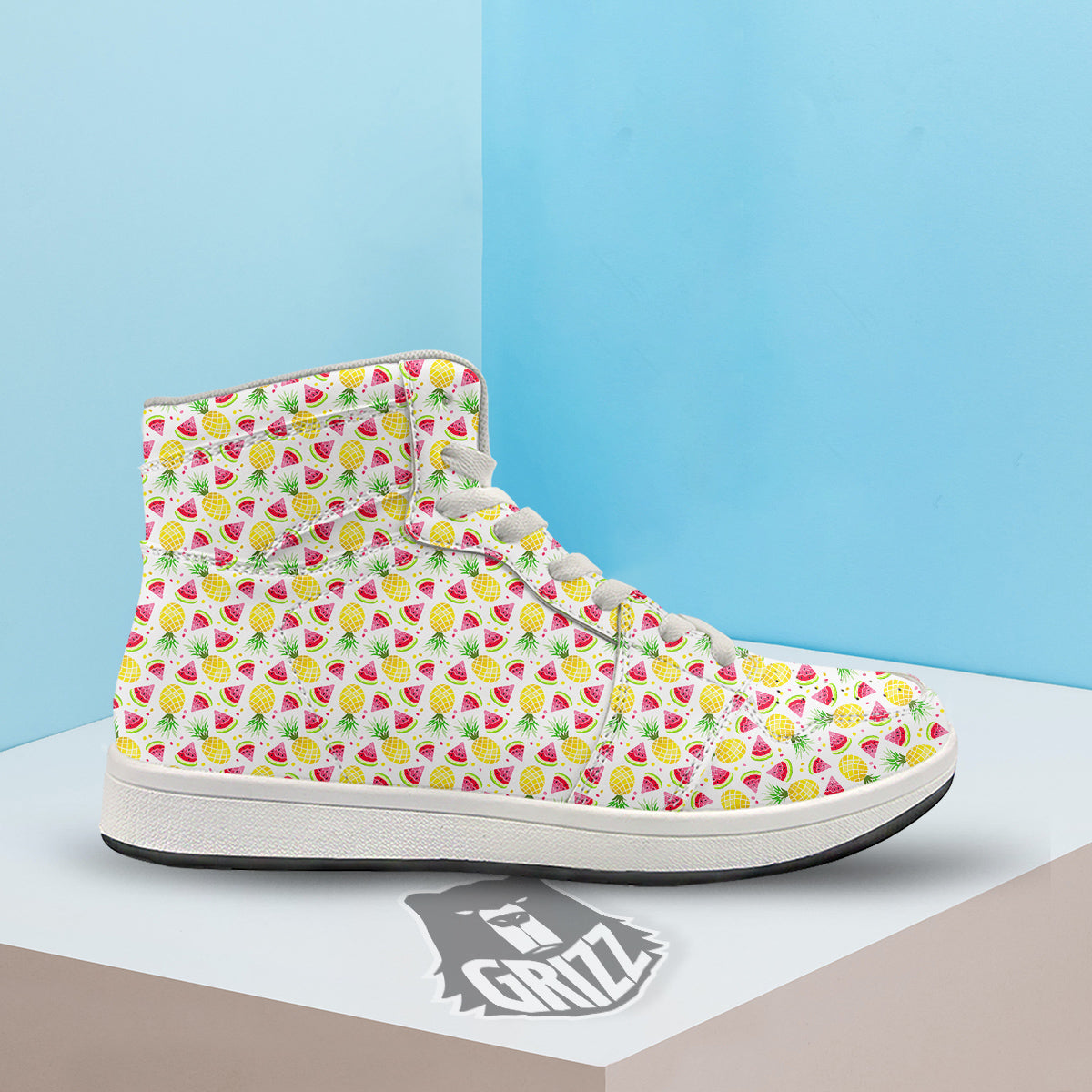 Watermelon Cute Pineapple Print Pattern High Top Sneakers-grizzshop