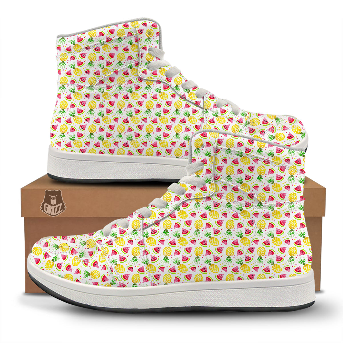 Watermelon Cute Pineapple Print Pattern High Top Sneakers-grizzshop