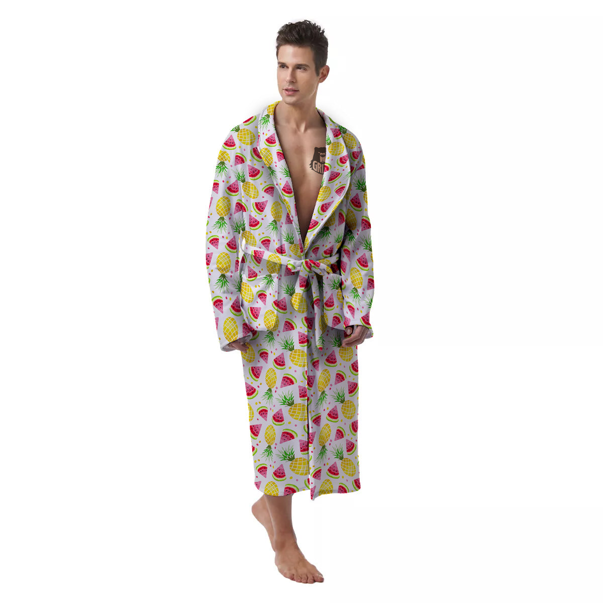 Watermelon Cute Pineapple Print Pattern Men's Robe-grizzshop