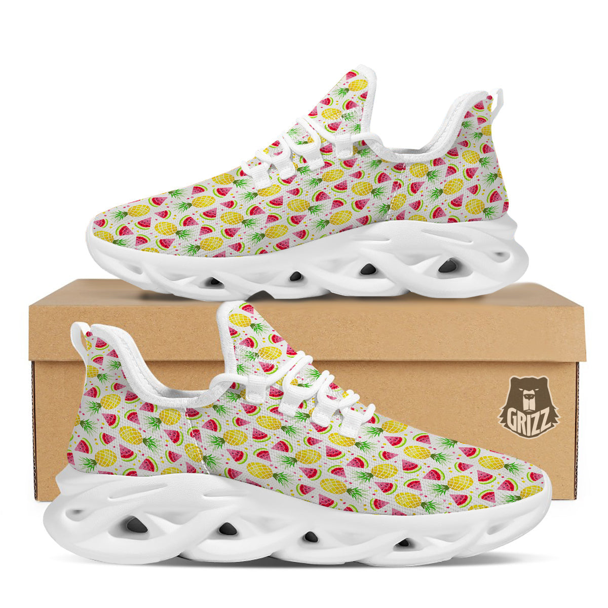 Watermelon Cute Pineapple Print Pattern White Running Shoes-grizzshop