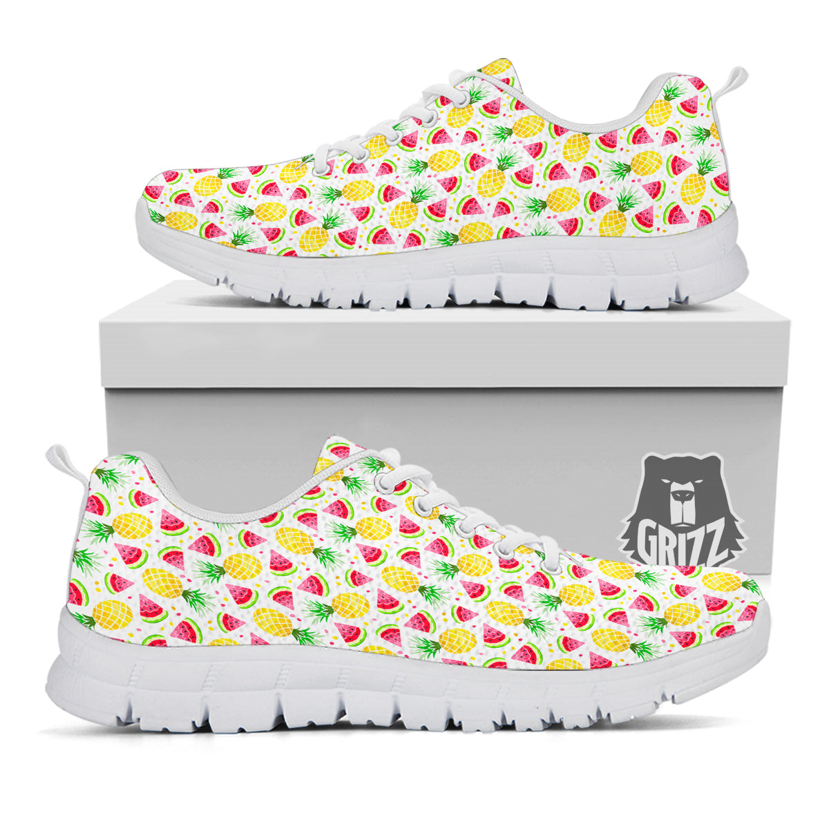 Watermelon Cute Pineapple Print Pattern White Sneaker-grizzshop