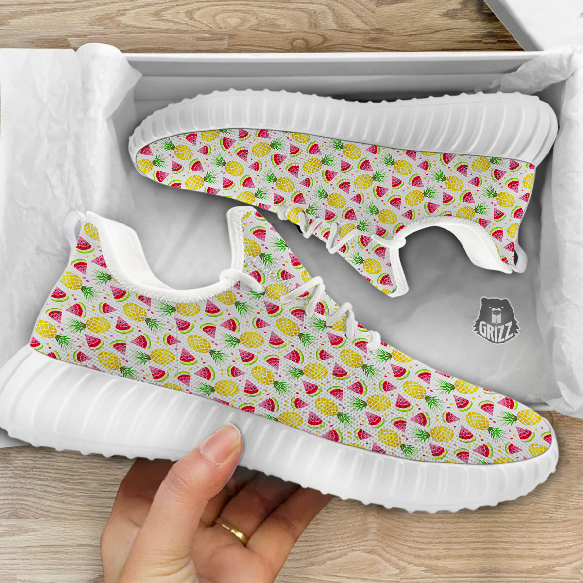 Watermelon Cute Pineapple Print Pattern White Walking Shoes-grizzshop