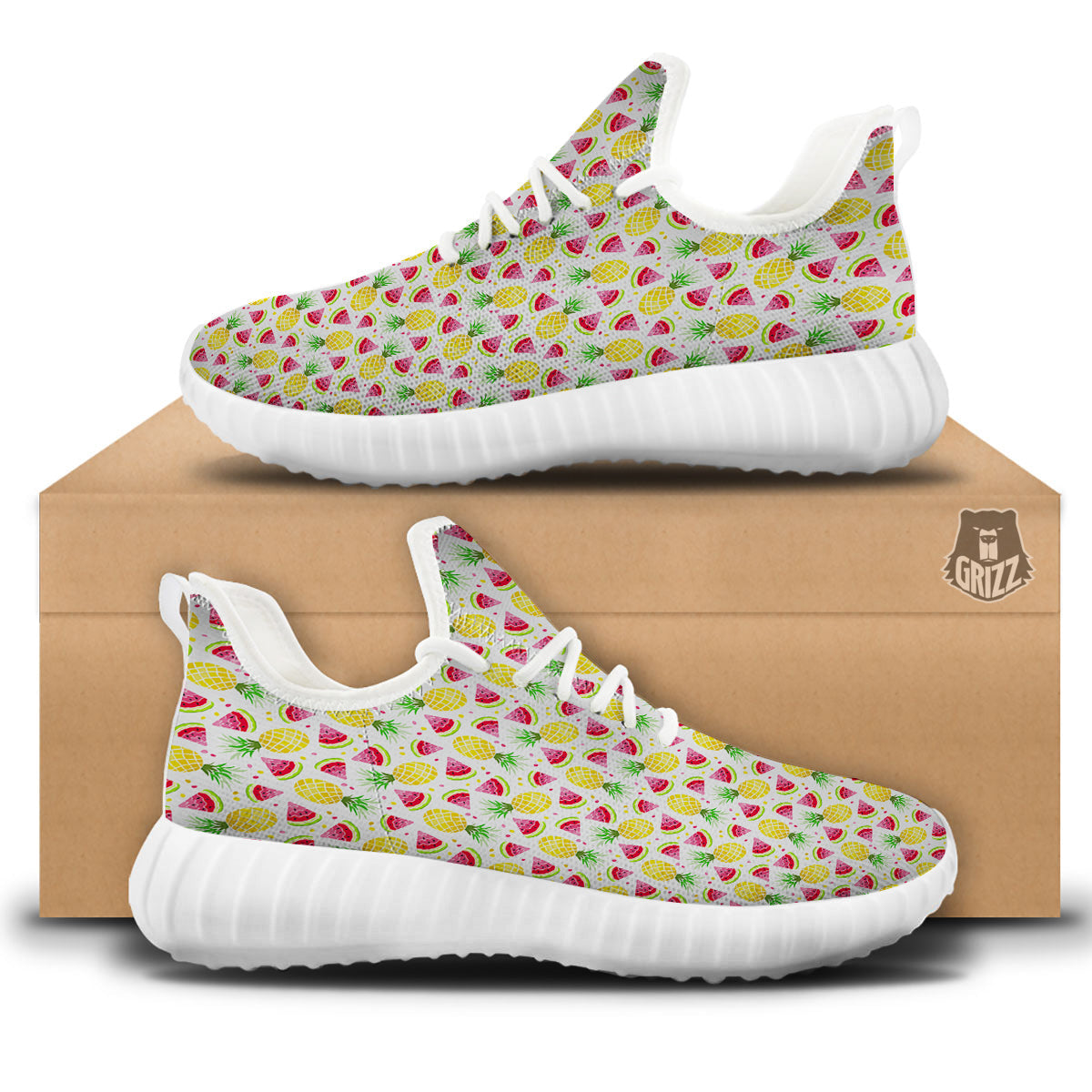 Watermelon Cute Pineapple Print Pattern White Walking Shoes-grizzshop