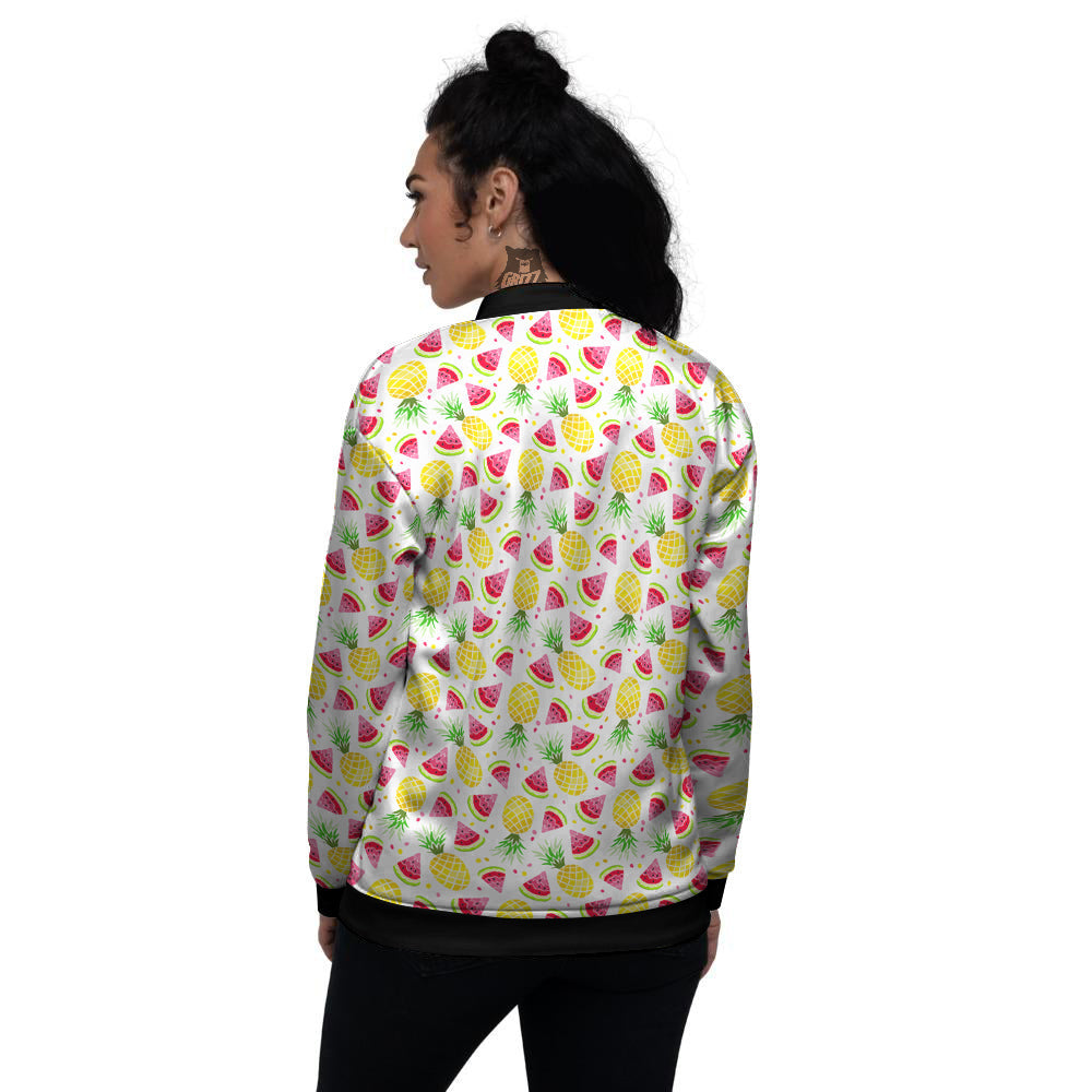 Watermelon Cute Pineapple Print Pattern Women's Bomber Jacket-grizzshop