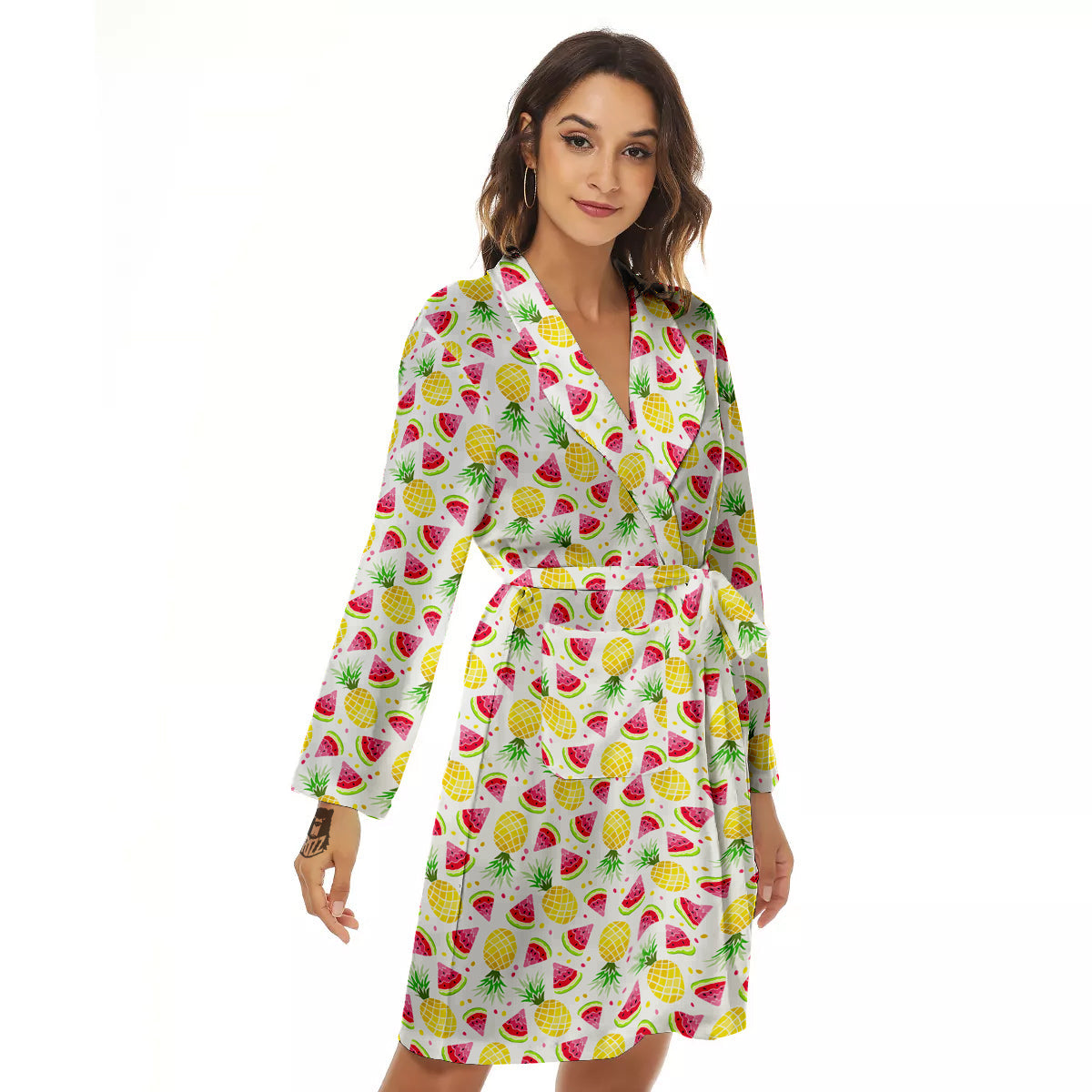 Watermelon Cute Pineapple Print Pattern Women's Robe-grizzshop