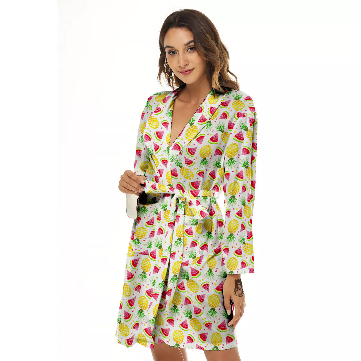 Watermelon Cute Pineapple Print Pattern Women's Robe-grizzshop