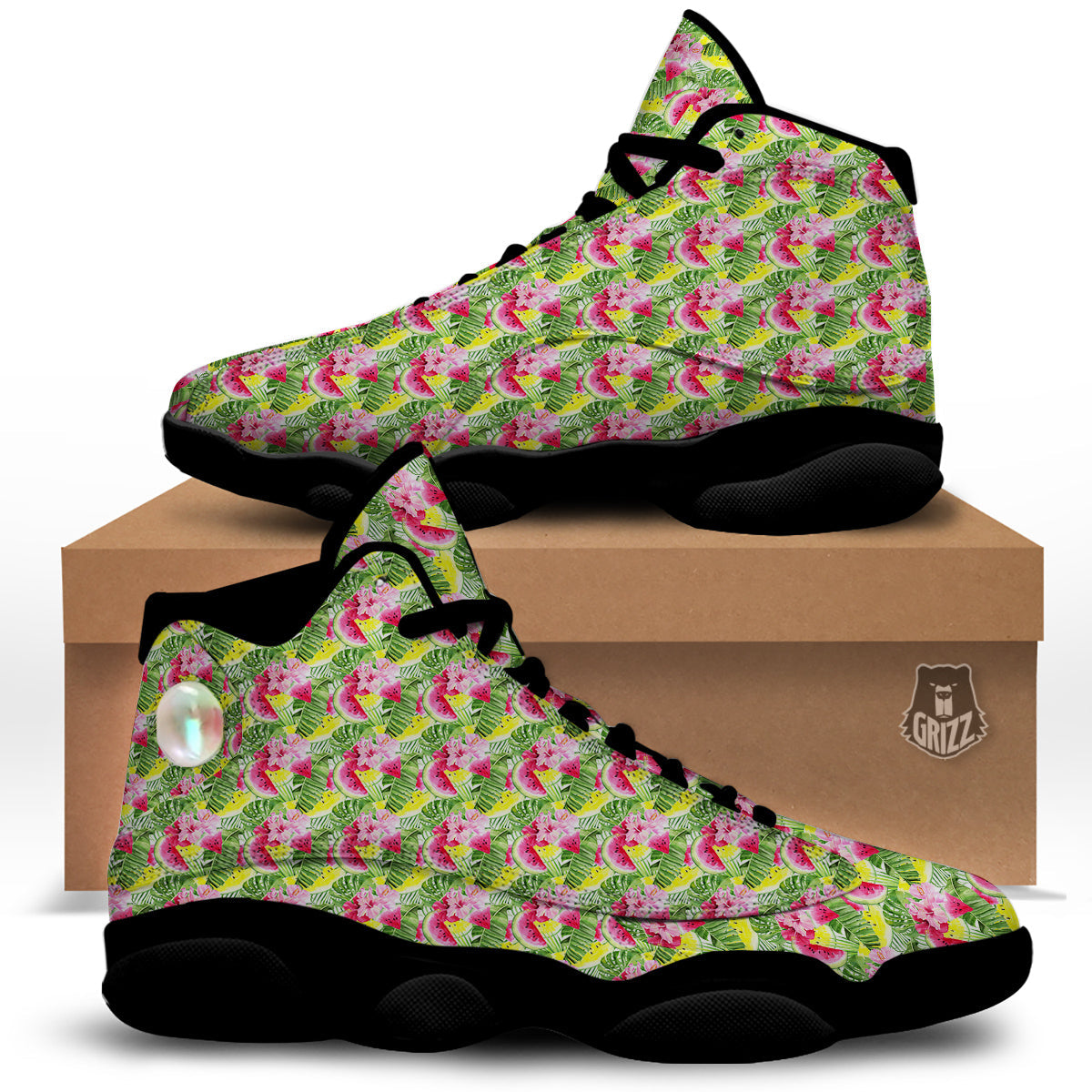 Watermelon Cute Tropical Print Pattern Black Basketball Shoes-grizzshop