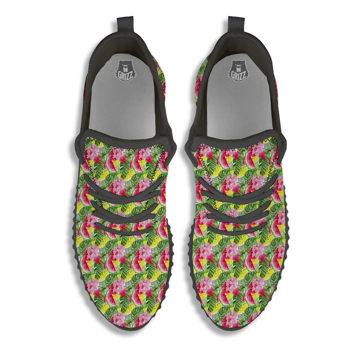 Watermelon Cute Tropical Print Pattern Black Walking Shoes-grizzshop