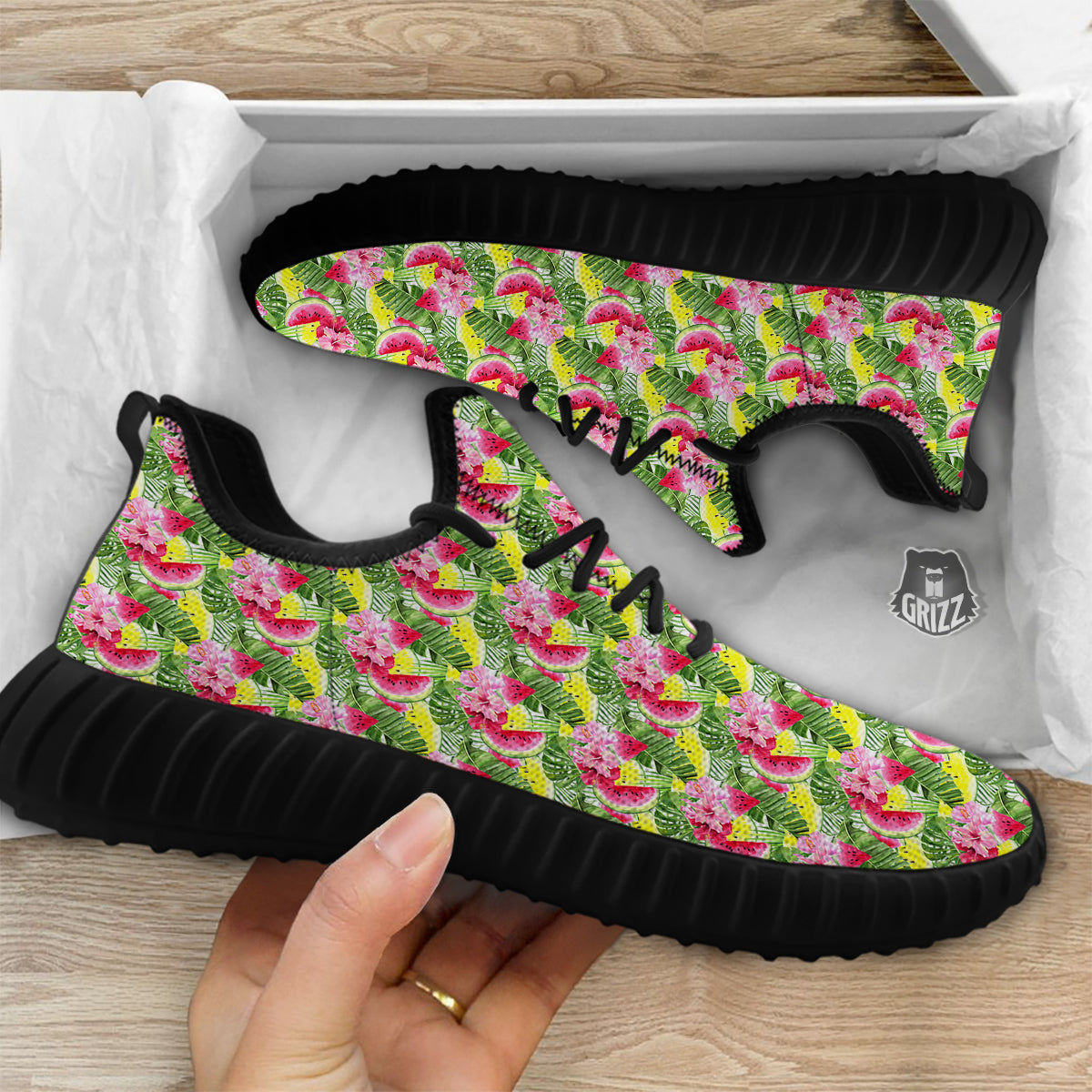 Watermelon Cute Tropical Print Pattern Black Walking Shoes-grizzshop
