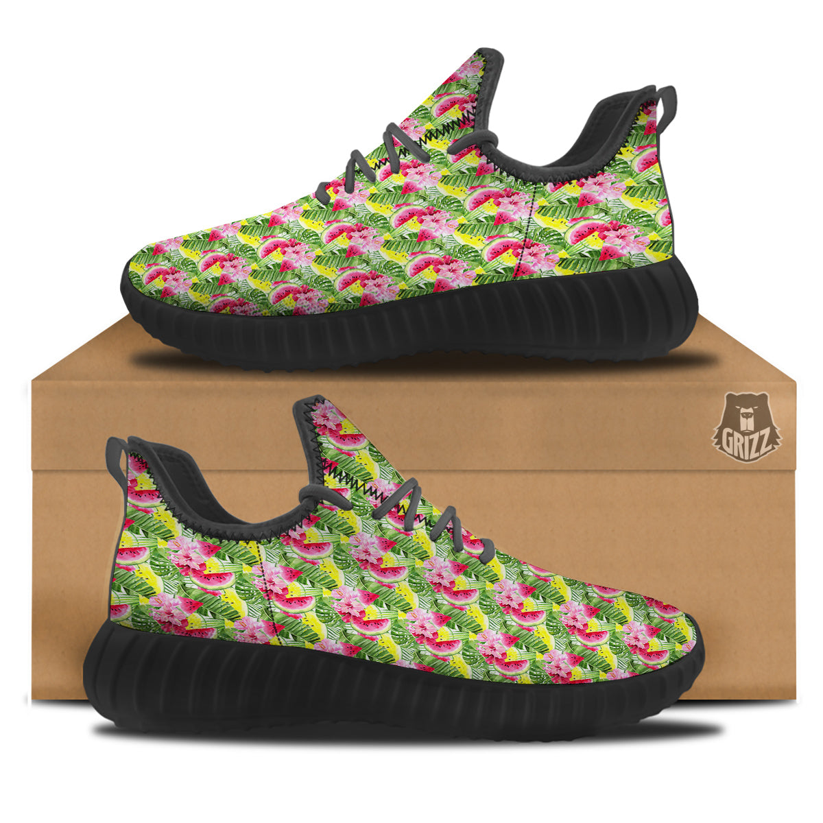 Watermelon Cute Tropical Print Pattern Black Walking Shoes-grizzshop