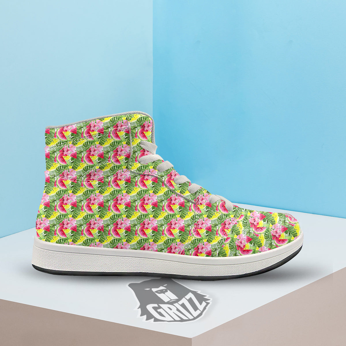 Watermelon Cute Tropical Print Pattern High Top Sneakers-grizzshop