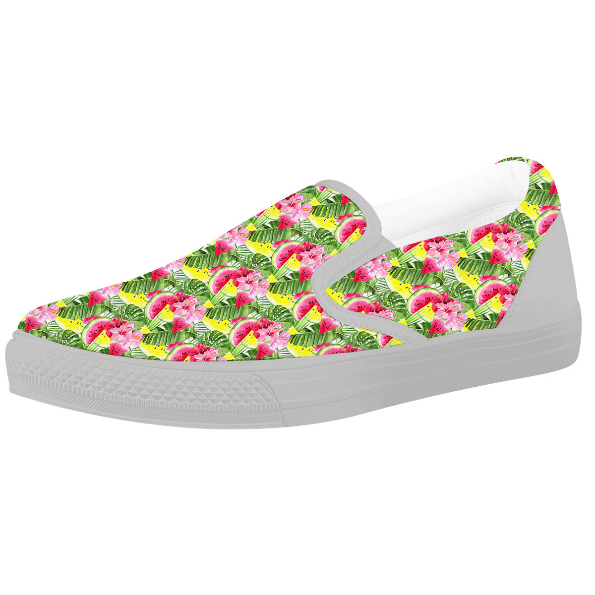 Watermelon Cute Tropical Print Pattern White Slip On Shoes-grizzshop