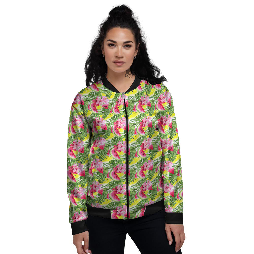 Watermelon Cute Tropical Print Pattern Women's Bomber Jacket-grizzshop