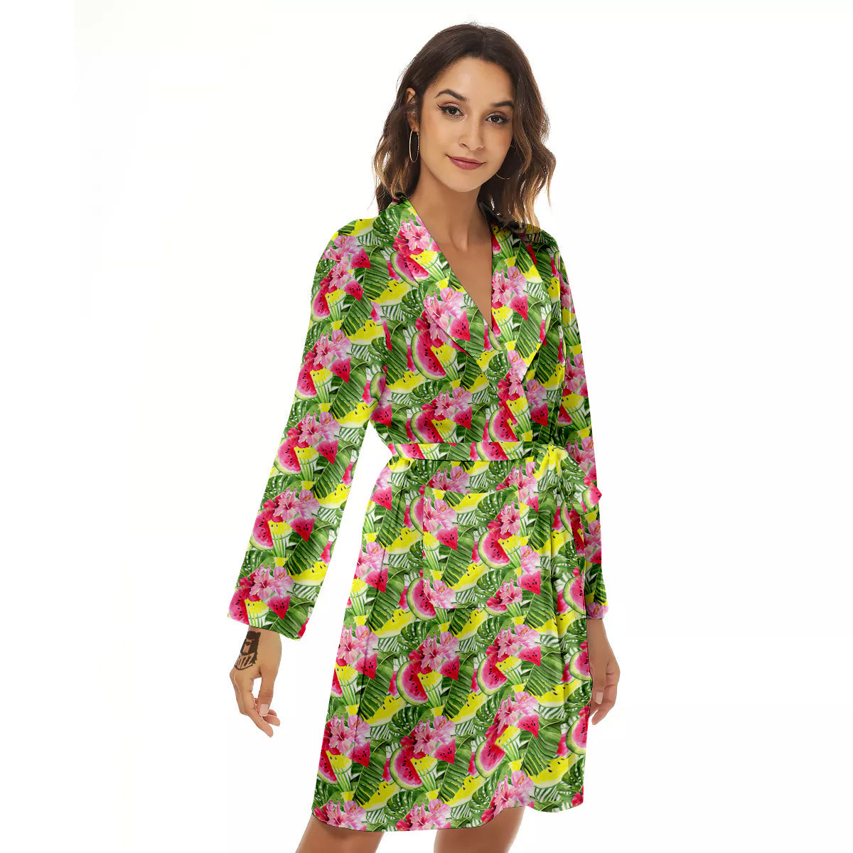 Watermelon Cute Tropical Print Pattern Women's Robe-grizzshop