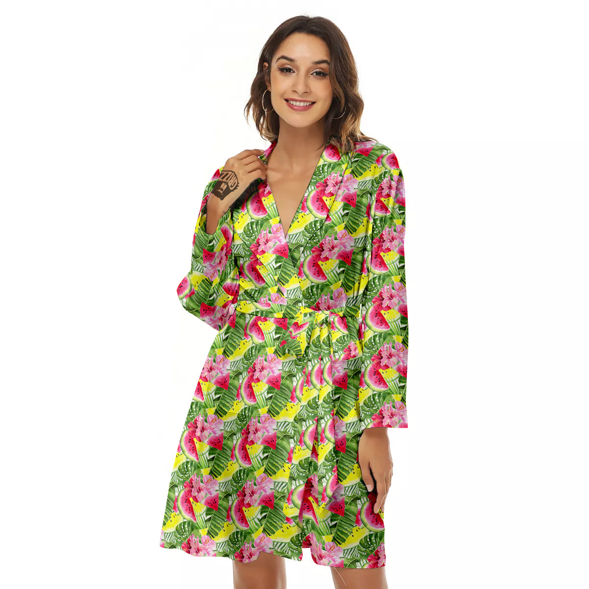 Watermelon Cute Tropical Print Pattern Women's Robe-grizzshop