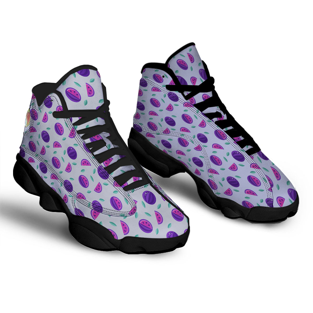 Watermelon Fancy Purple Print Pattern Black Basketball Shoes-grizzshop