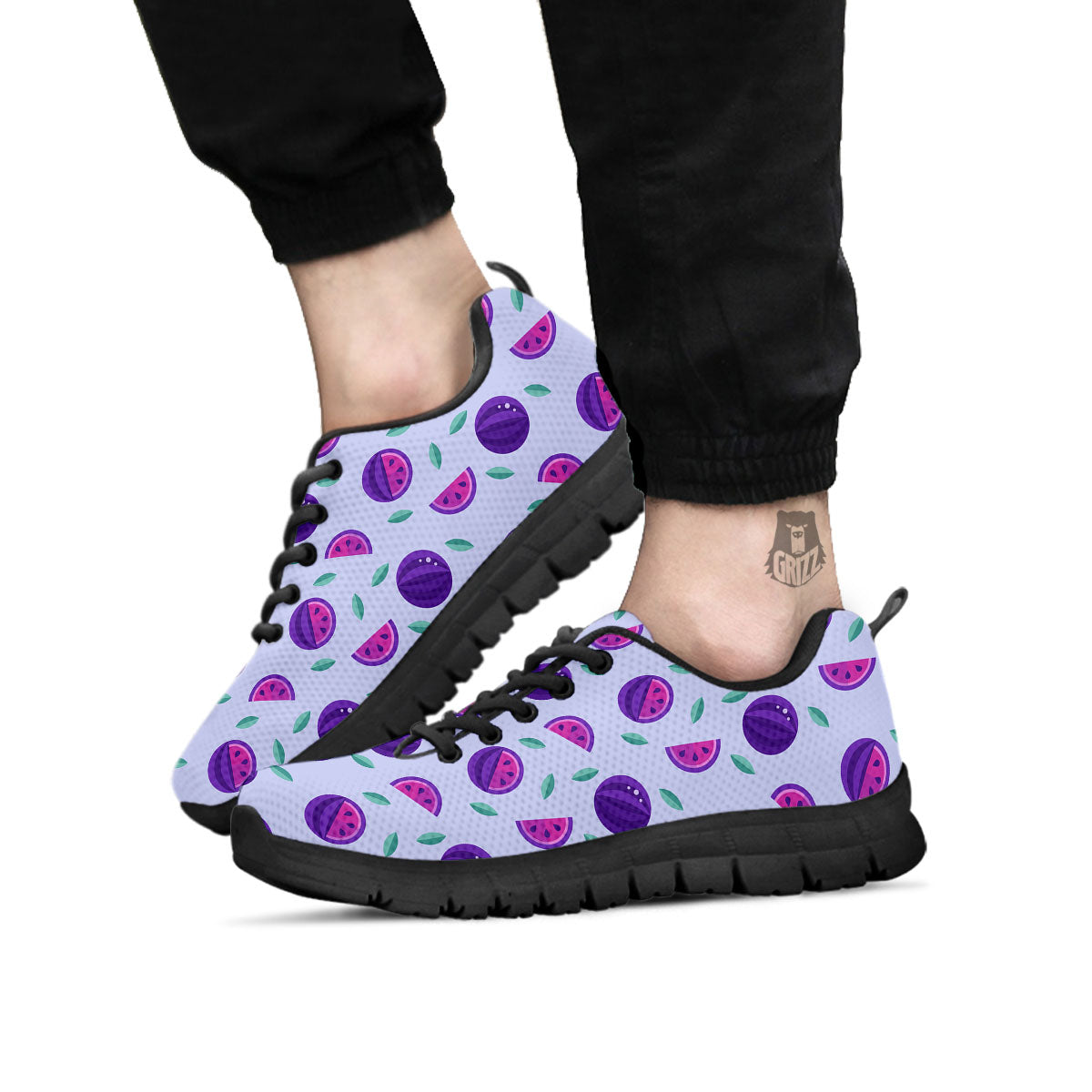 Watermelon Fancy Purple Print Pattern Black Sneaker-grizzshop