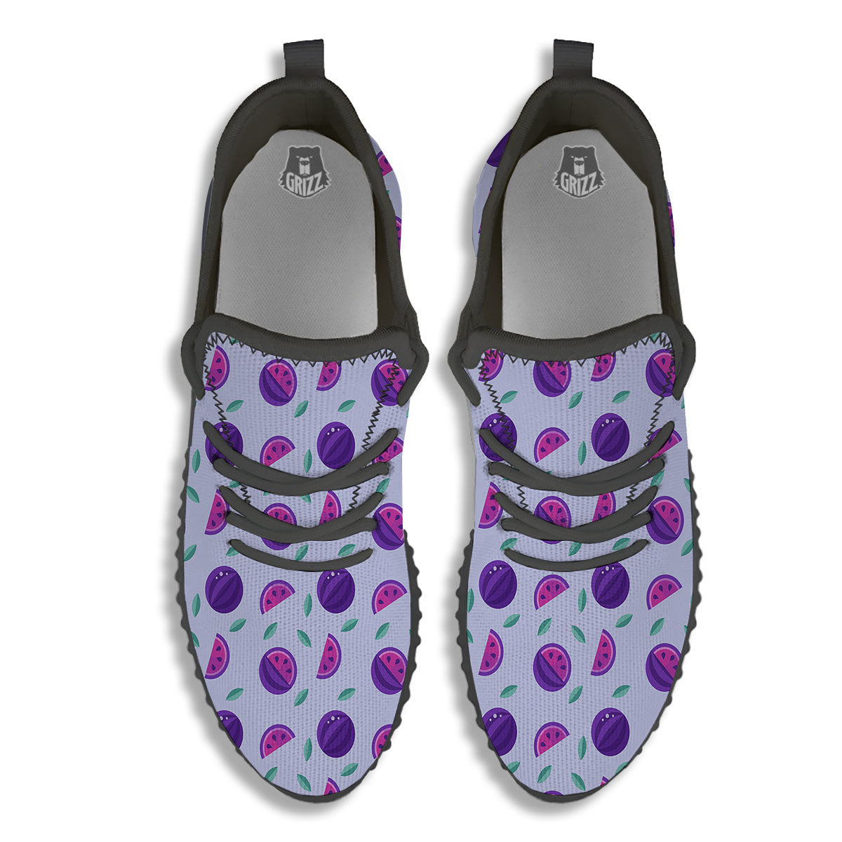 Watermelon Fancy Purple Print Pattern Black Walking Shoes-grizzshop
