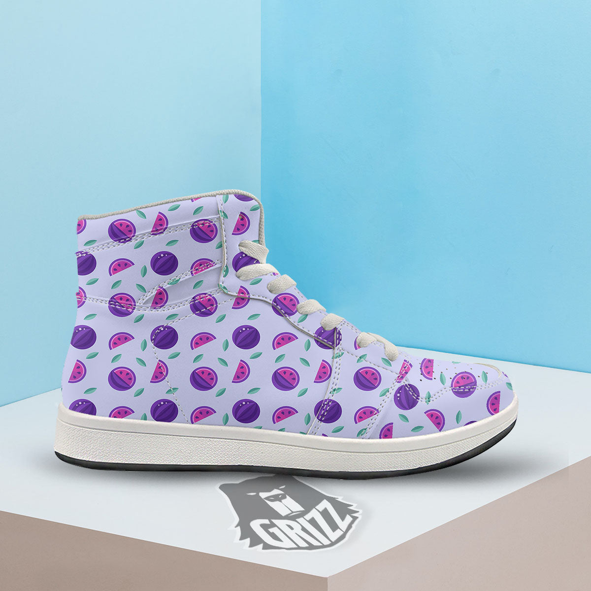 Watermelon Fancy Purple Print Pattern High Top Sneakers-grizzshop