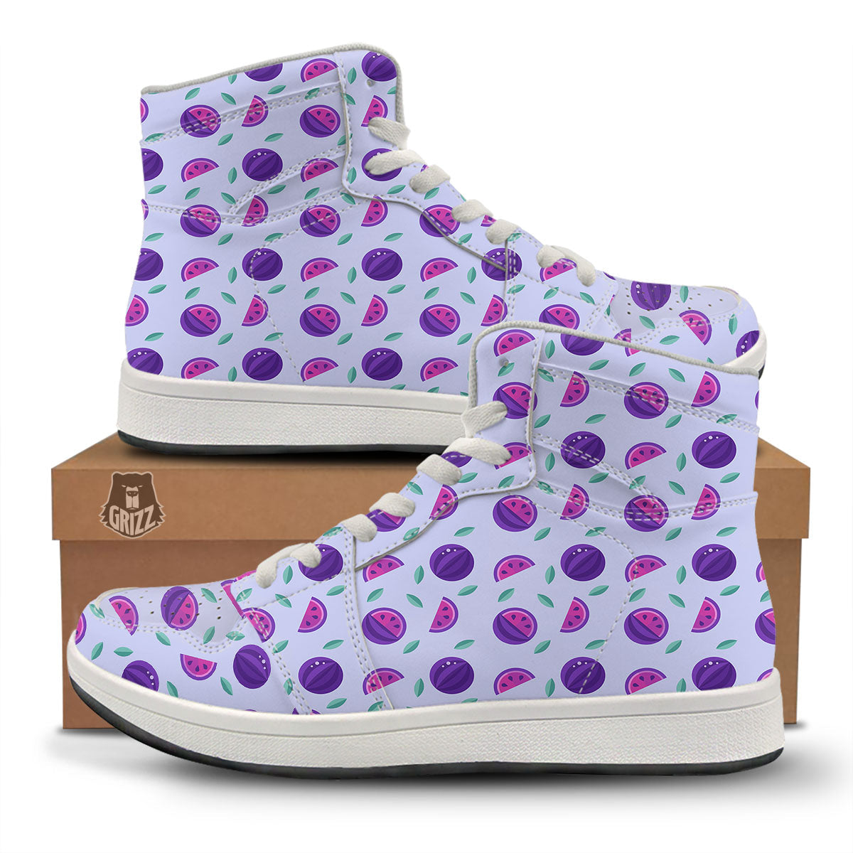 Watermelon Fancy Purple Print Pattern High Top Sneakers-grizzshop