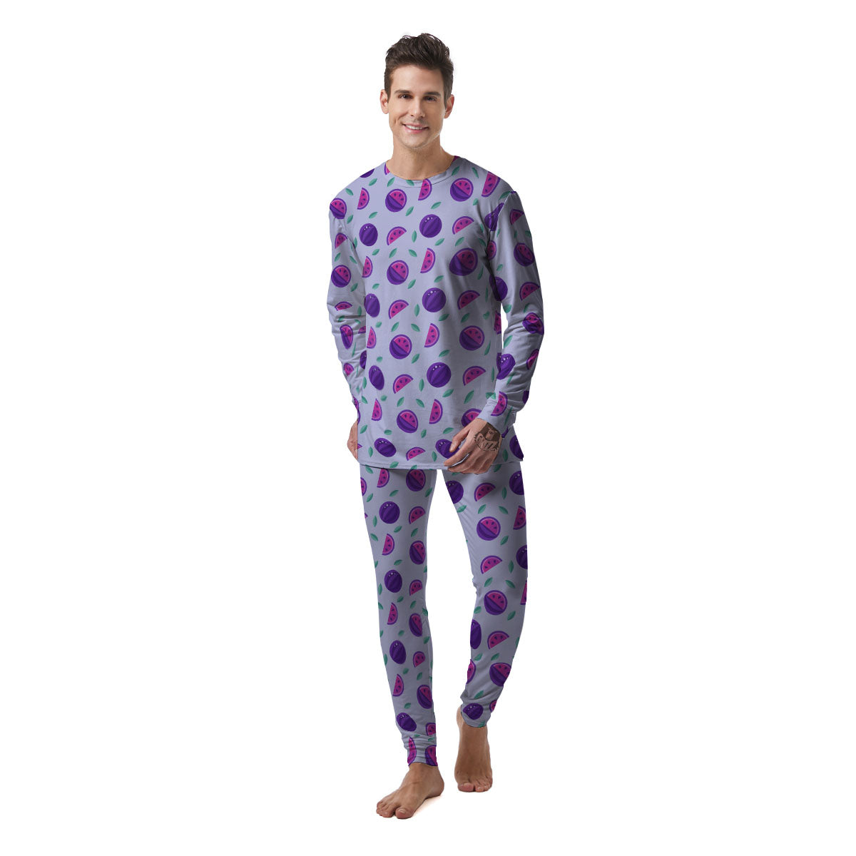 Watermelon Fancy Purple Print Pattern Men's Pajamas-grizzshop