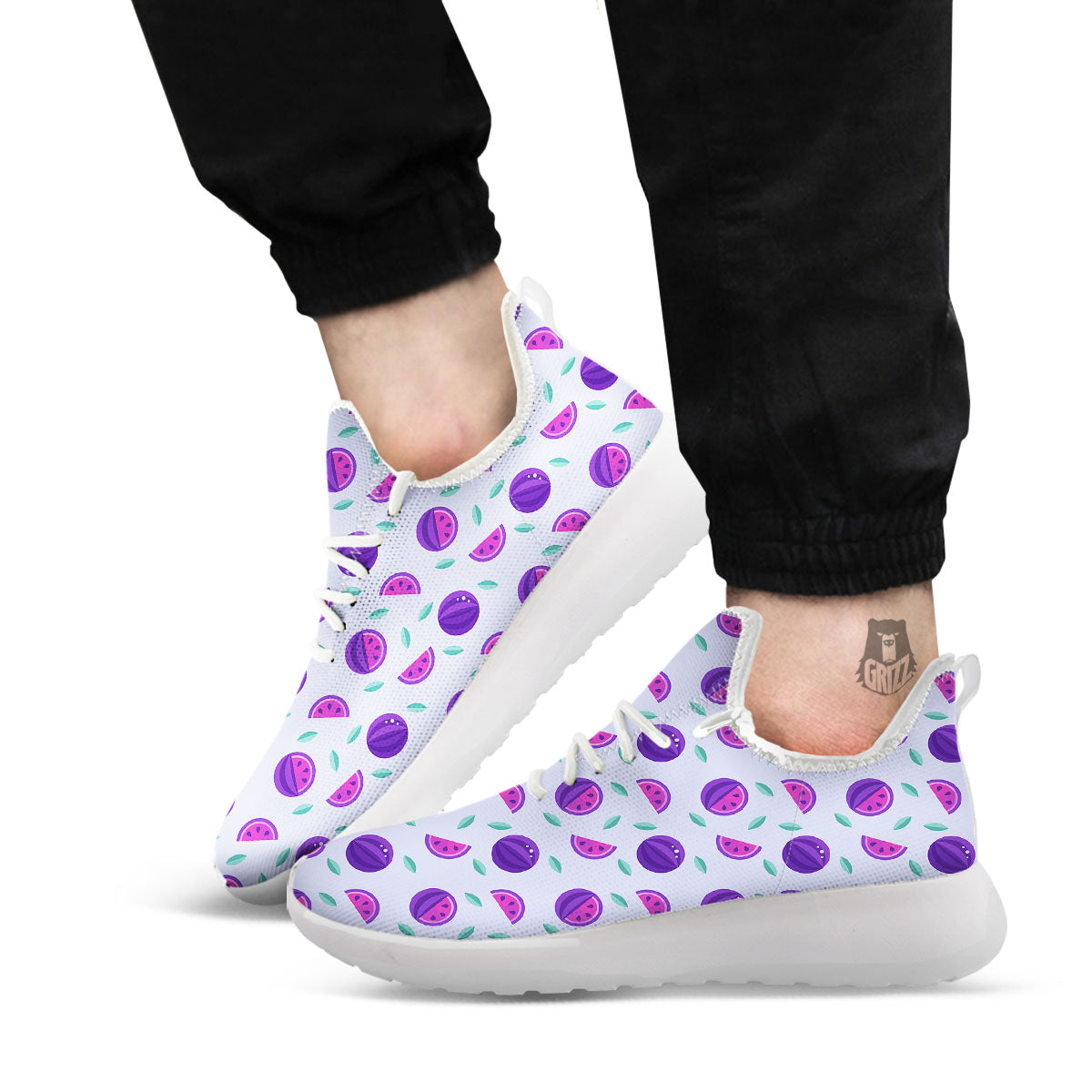Watermelon Fancy Purple Print Pattern White Athletic Shoes-grizzshop