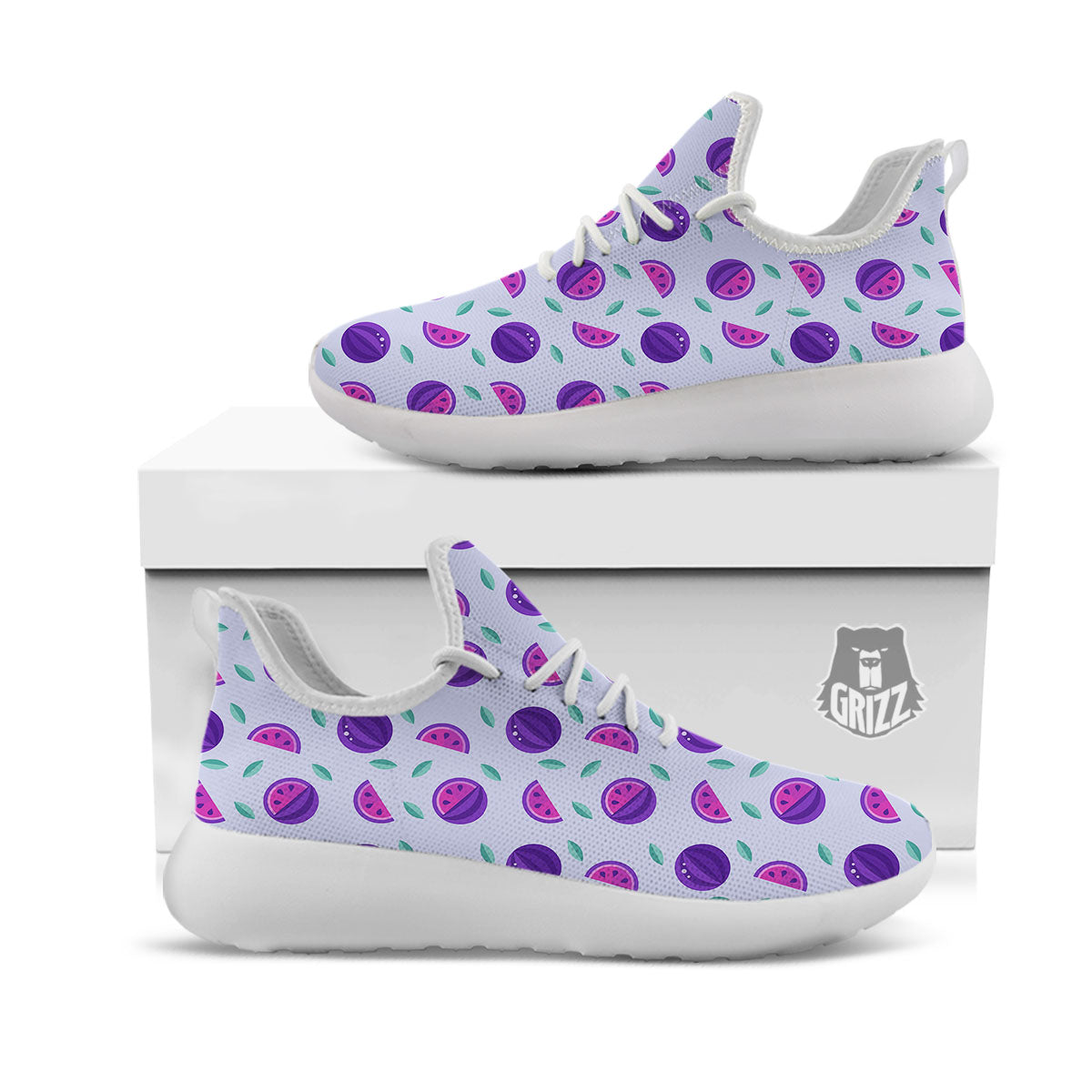 Watermelon Fancy Purple Print Pattern White Athletic Shoes-grizzshop