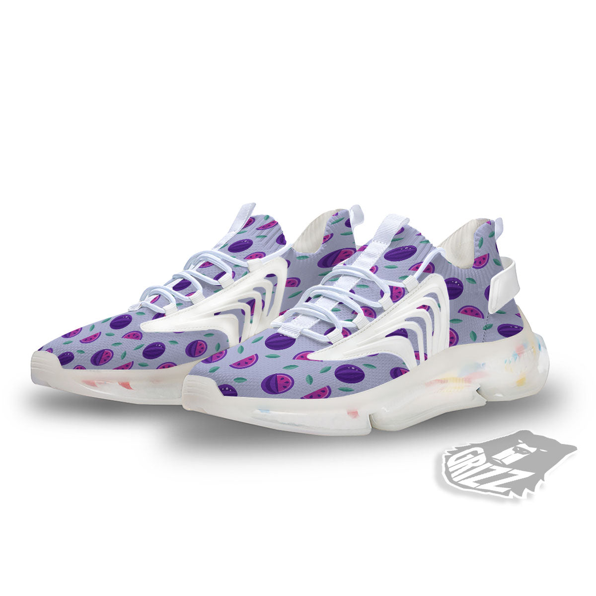 Watermelon Fancy Purple Print Pattern White Gym Shoes-grizzshop