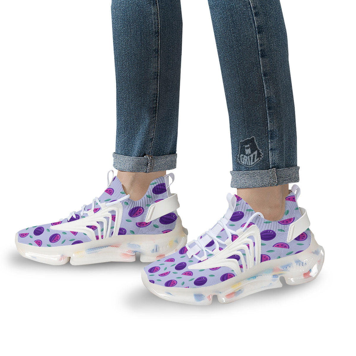 Watermelon Fancy Purple Print Pattern White Gym Shoes-grizzshop