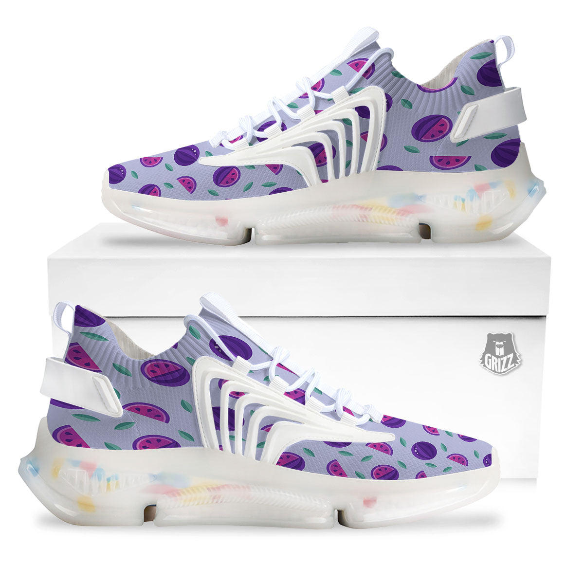 Watermelon Fancy Purple Print Pattern White Gym Shoes-grizzshop