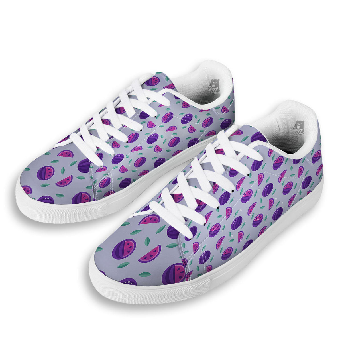 Watermelon Fancy Purple Print Pattern White Low Top Sneakers-grizzshop