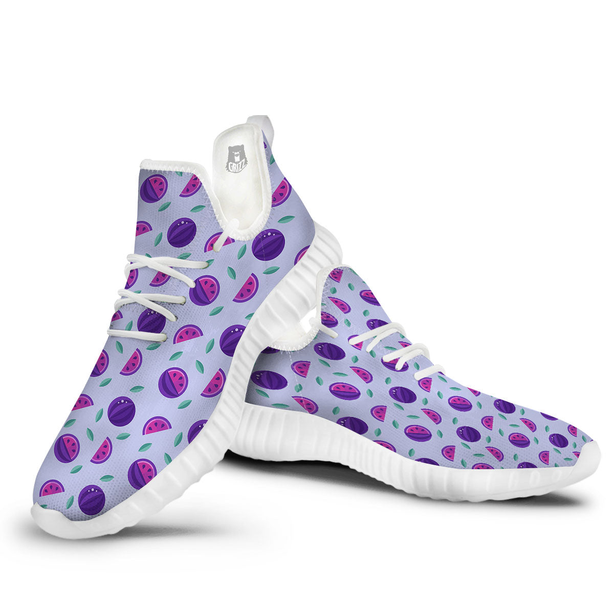 Watermelon Fancy Purple Print Pattern White Walking Shoes-grizzshop