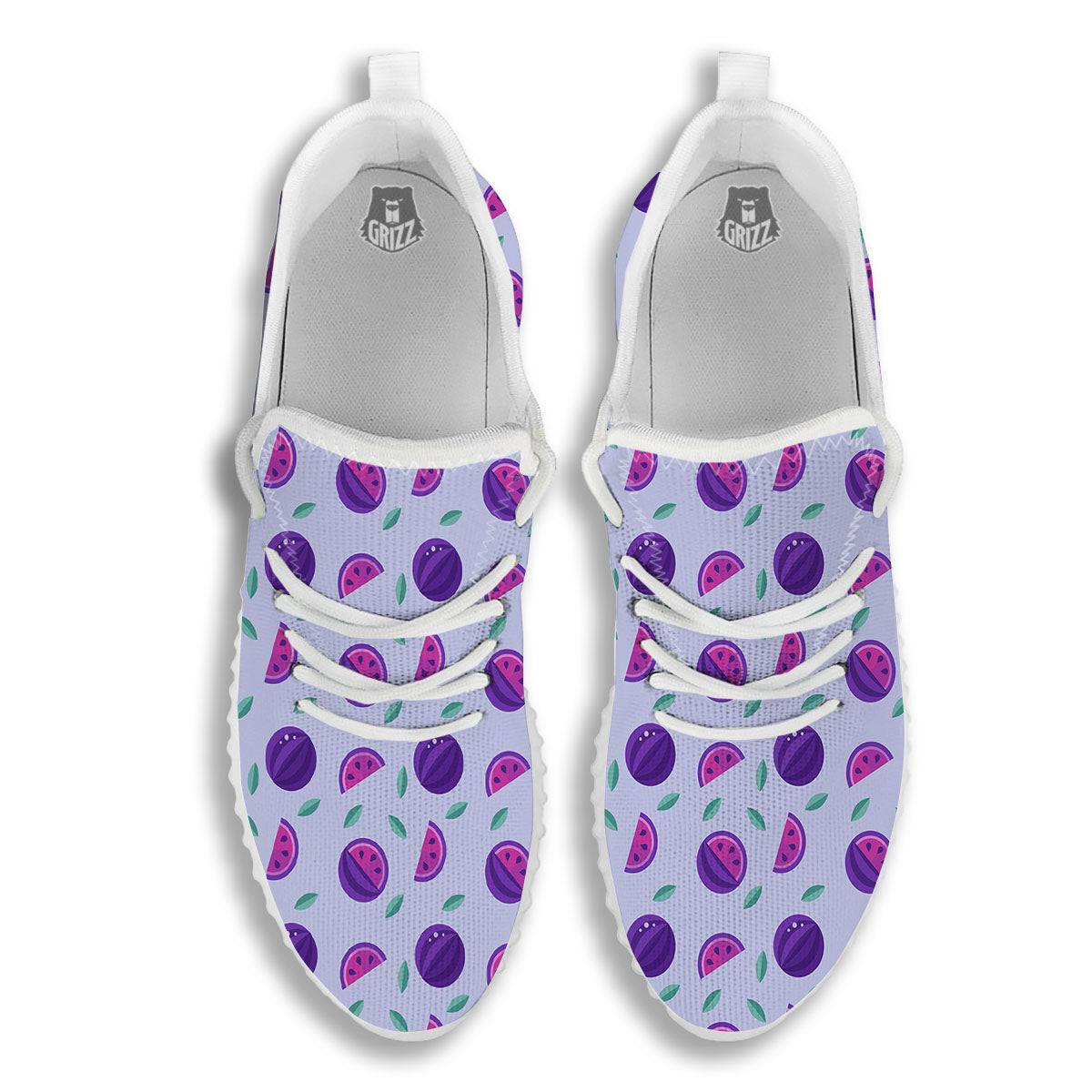 Watermelon Fancy Purple Print Pattern White Walking Shoes-grizzshop