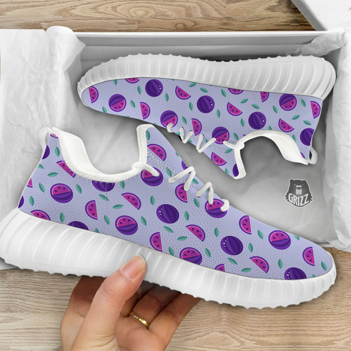 Watermelon Fancy Purple Print Pattern White Walking Shoes-grizzshop
