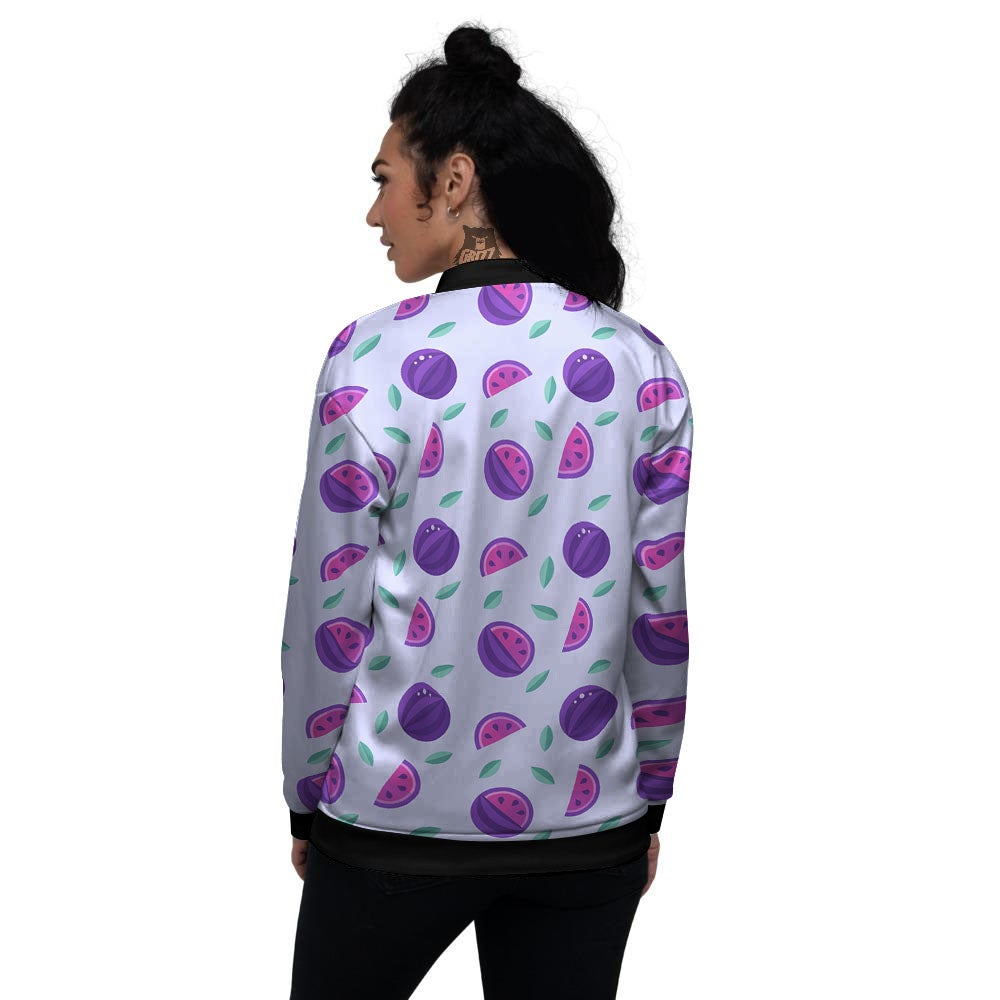 Watermelon Fancy Purple Print Pattern Women's Bomber Jacket-grizzshop