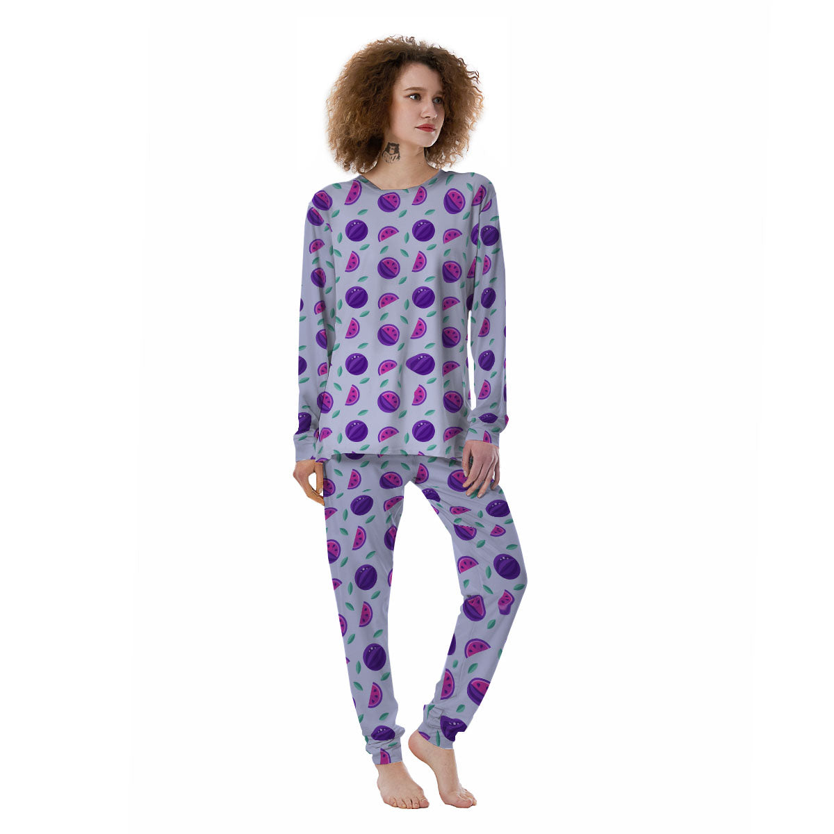 Watermelon Fancy Purple Print Pattern Women's Pajamas-grizzshop