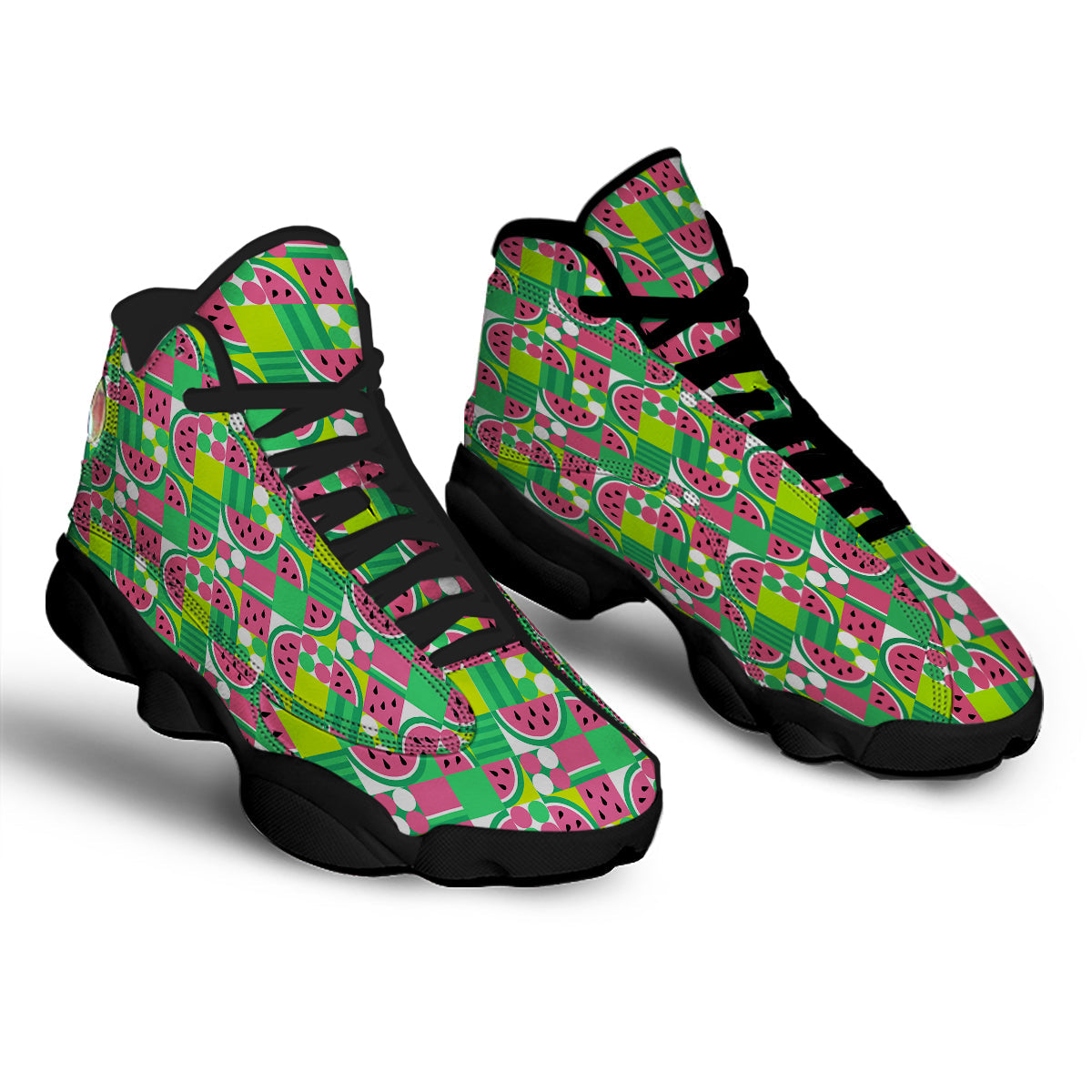 Watermelon Fruit Slice Geometric Print Black Basketball Shoes-grizzshop