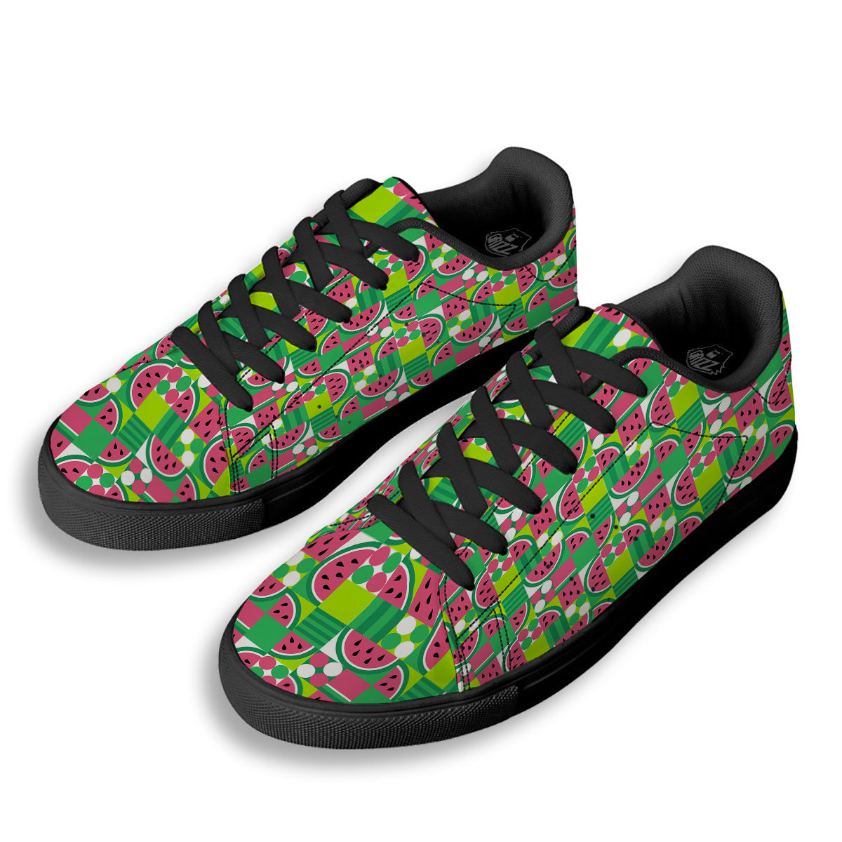 Watermelon Fruit Slice Geometric Print Black Low Top Sneakers-grizzshop