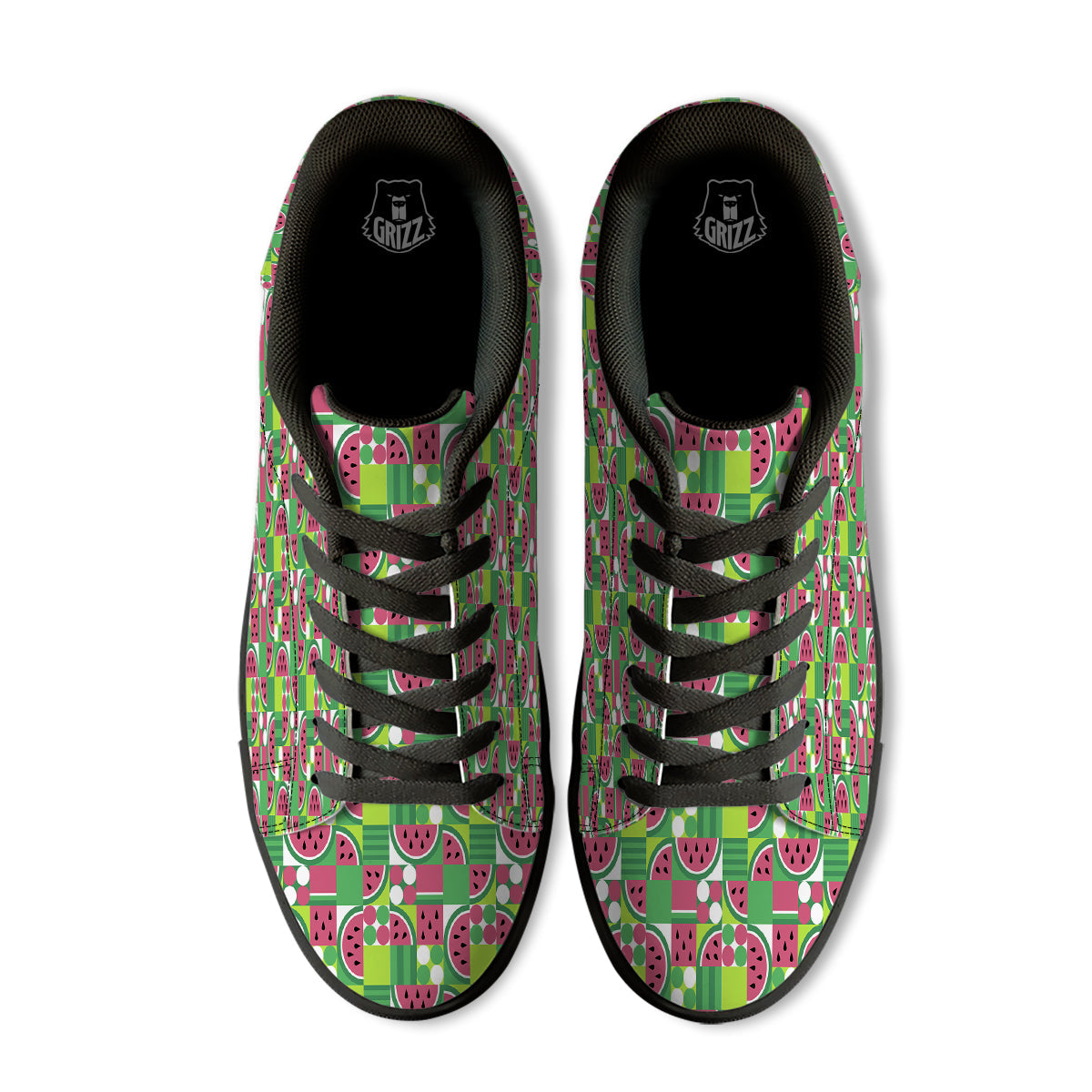 Watermelon Fruit Slice Geometric Print Black Low Top Sneakers-grizzshop