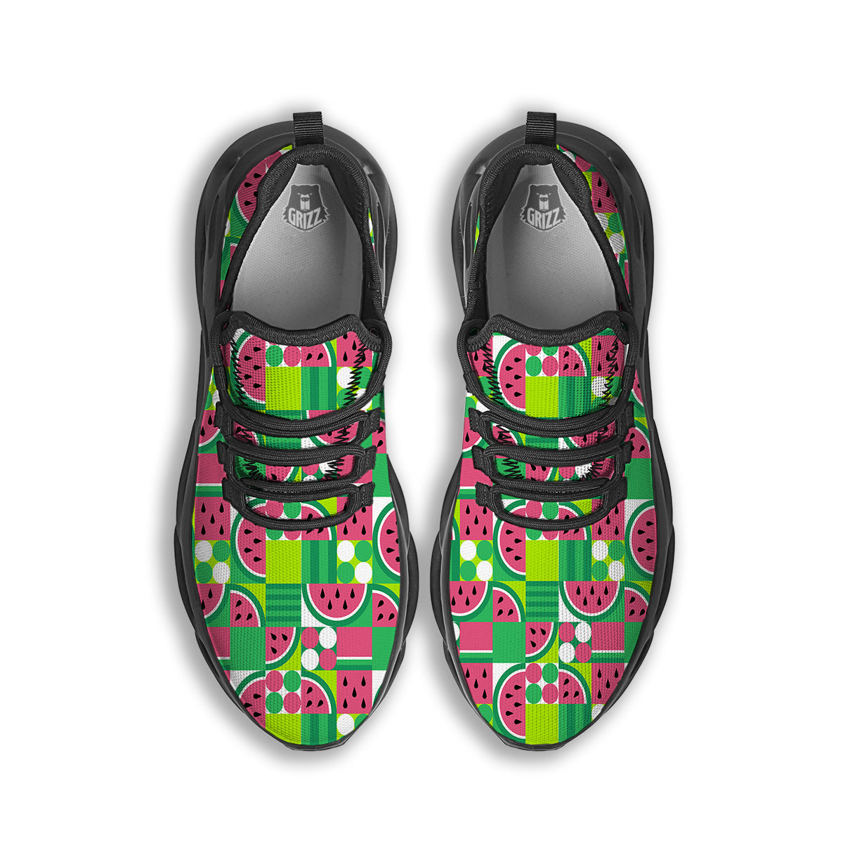 Watermelon Fruit Slice Geometric Print Black Running Shoes-grizzshop