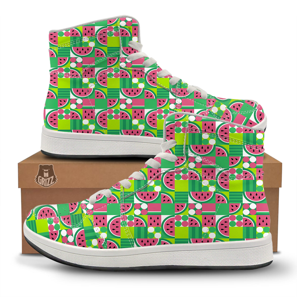 Watermelon Fruit Slice Geometric Print High Top Sneakers-grizzshop