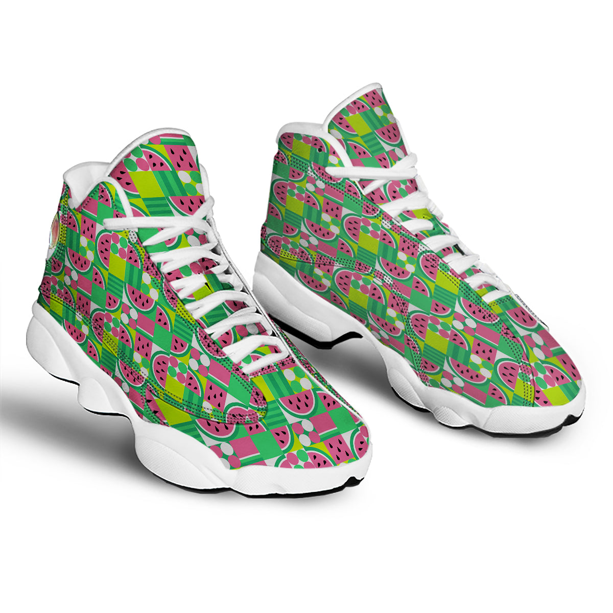 Watermelon Fruit Slice Geometric Print White Basketball Shoes-grizzshop