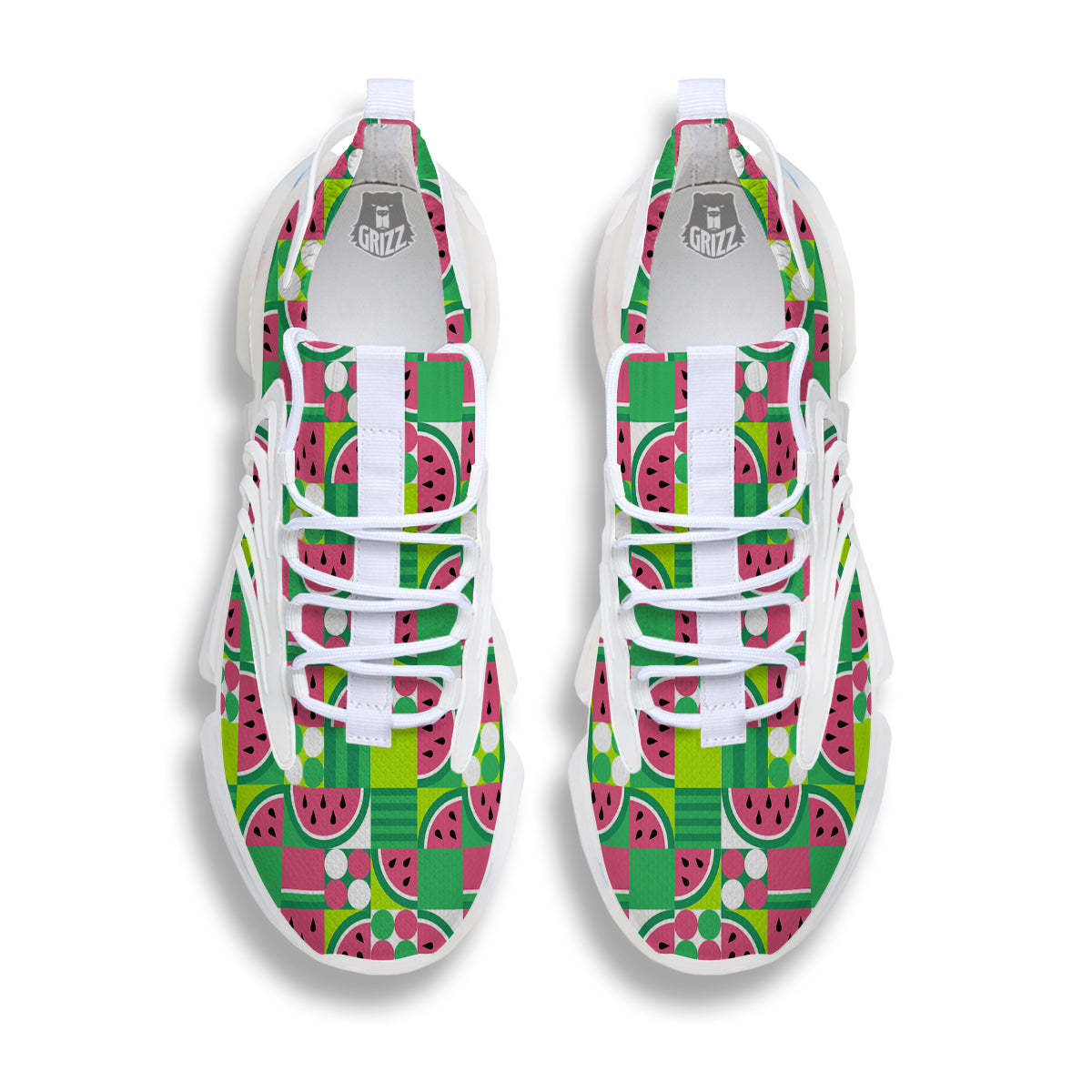 Watermelon Fruit Slice Geometric Print White Gym Shoes-grizzshop
