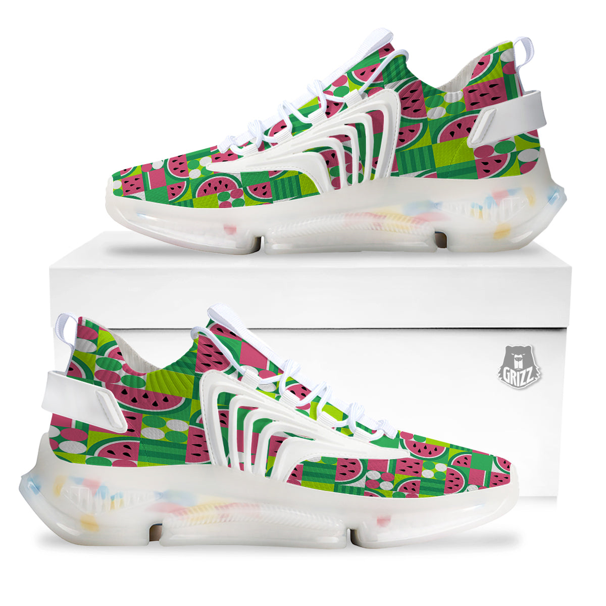 Watermelon Fruit Slice Geometric Print White Gym Shoes-grizzshop
