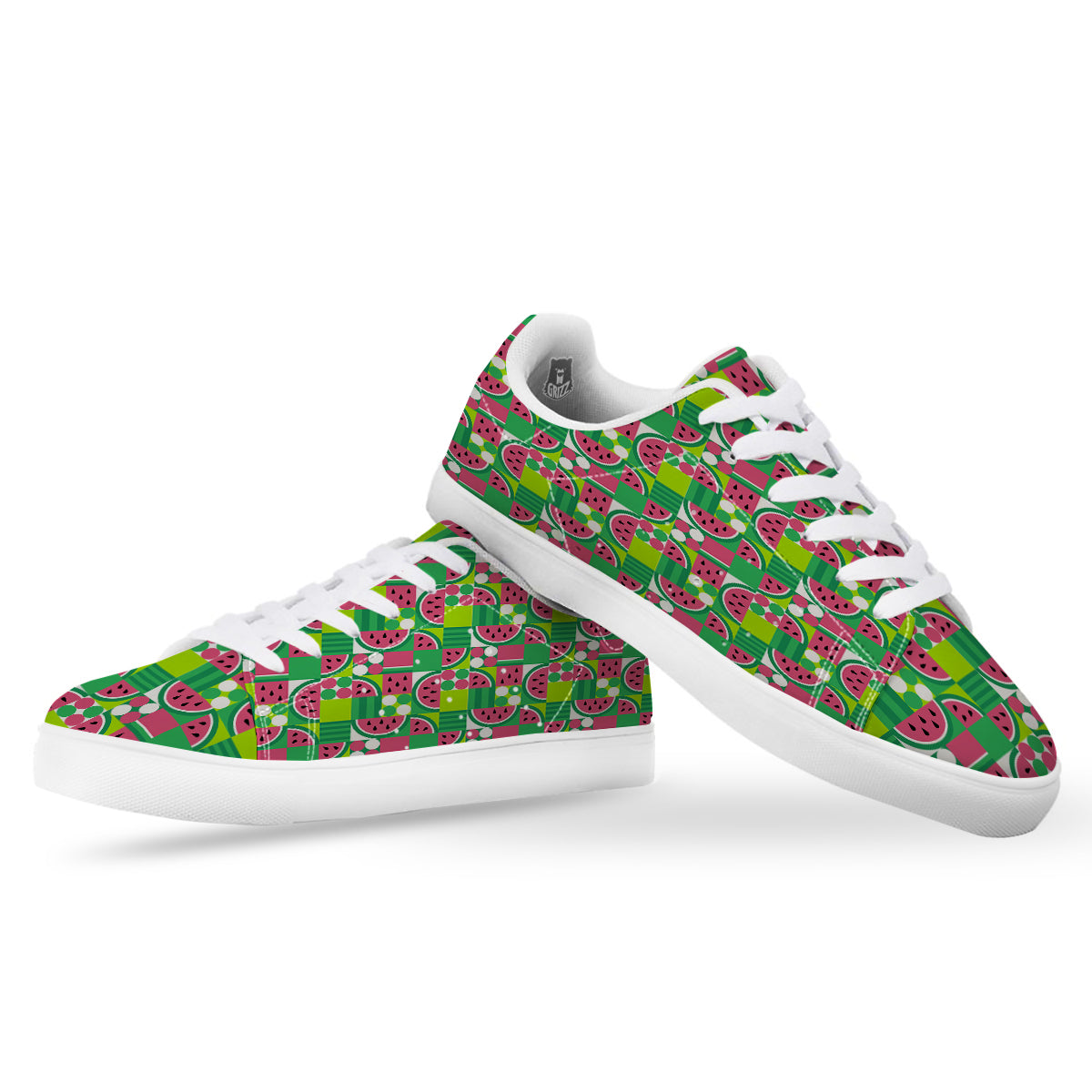 Watermelon Fruit Slice Geometric Print White Low Top Sneakers-grizzshop
