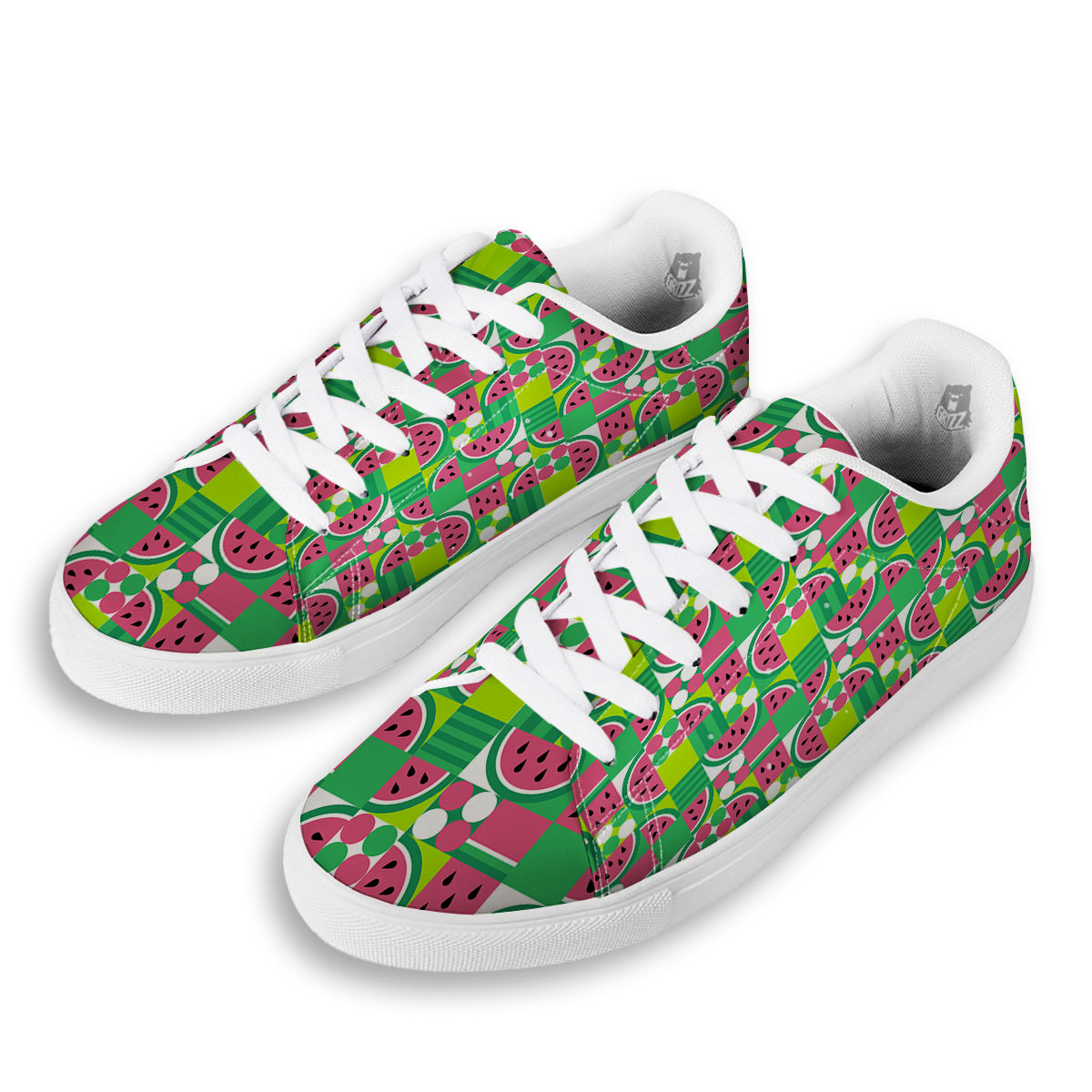 Watermelon Fruit Slice Geometric Print White Low Top Sneakers-grizzshop